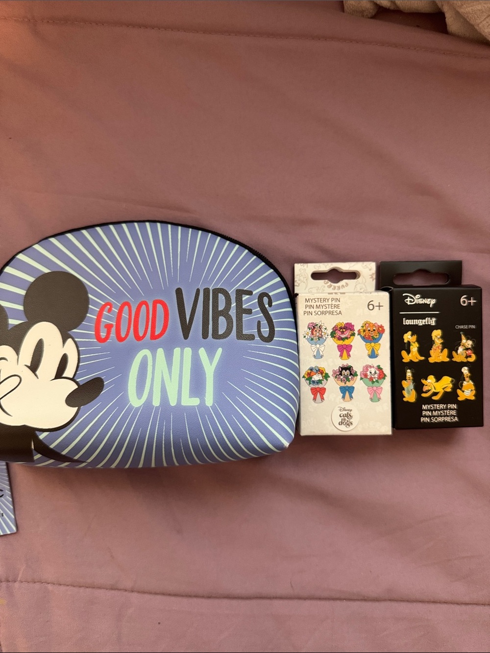 Disney Pouch Blue with Red & Mint 'Good Vibes Only' Mickey Design Loungefly Pin
